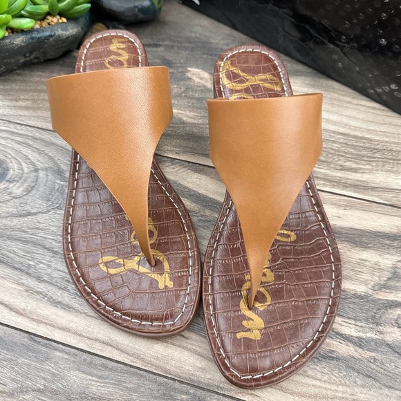 NIB Sam Edelman Jaynee 8.5M Brown Leather Slip On T Strap Thong Sandals - Picture 2 of 11